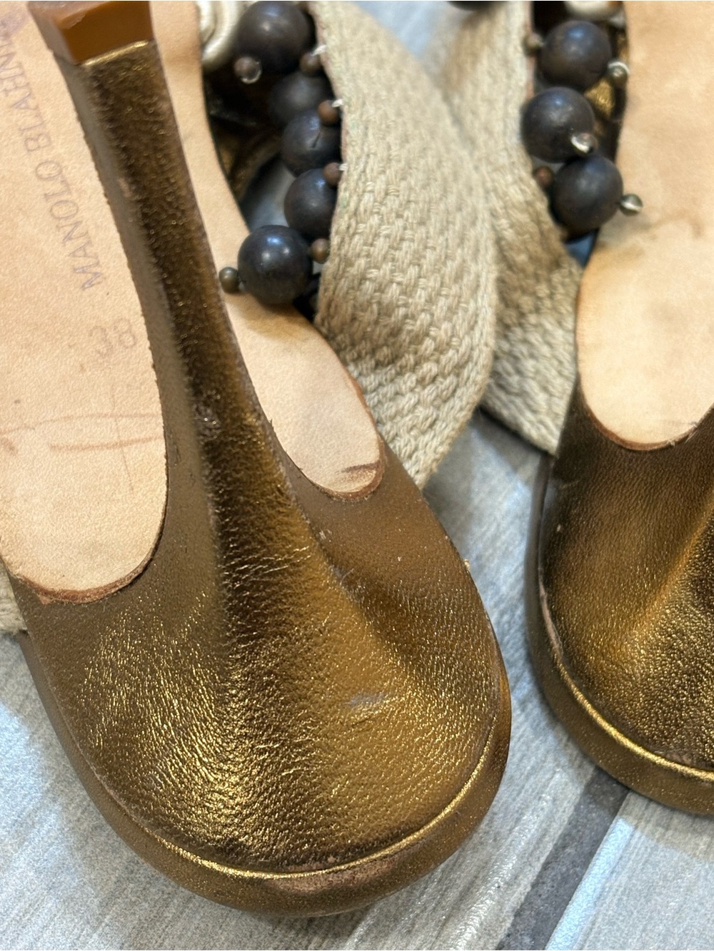 Manolo Blahnik Gold Rope-Trim Slide Sandals - Picture 11 of 12